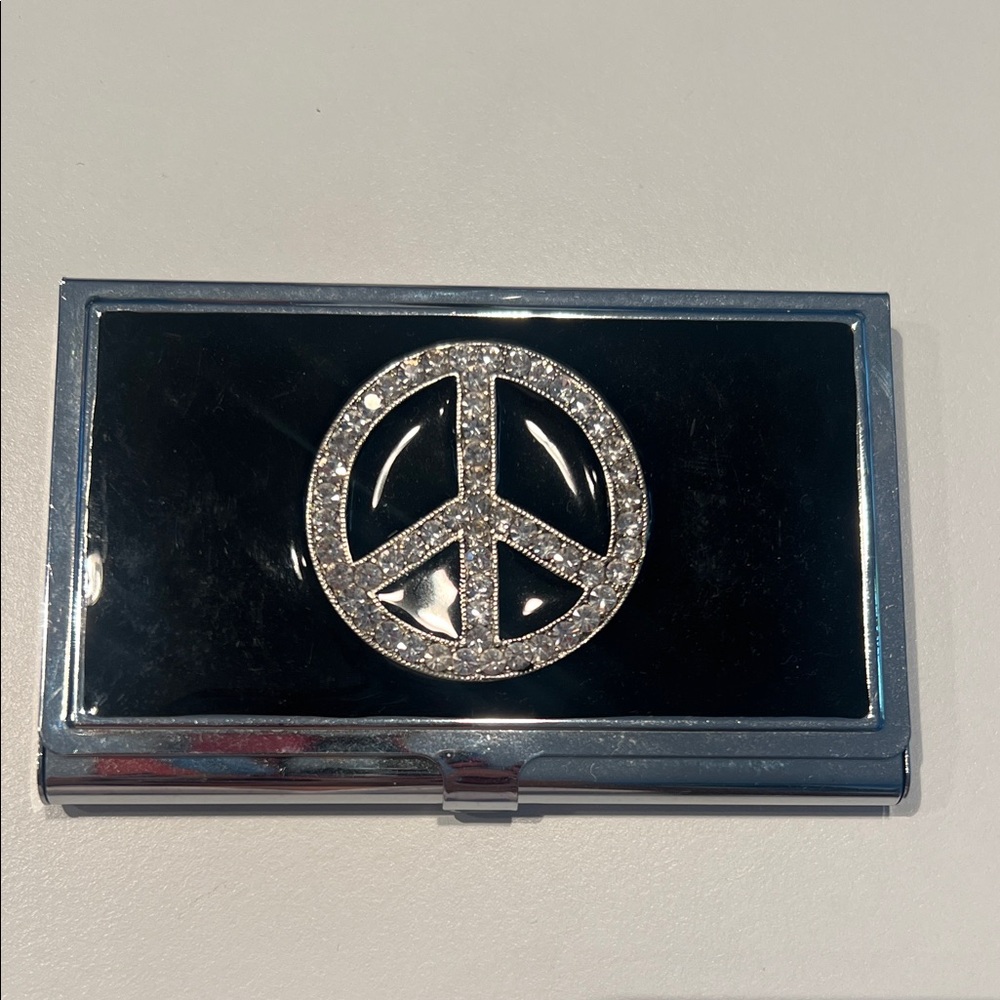 Black Enamel and Crystal Peace Sign Card holder